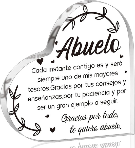 Yopyame Spanish Grandpa Acrylic Gifts - Regalos para Abuelo Heart Acrylic Plaque Ideas Keepsake Paperweights for Grandpa in Spanish Father's Day Christmas Gifts for Grandpa from Granddaughter Grandson