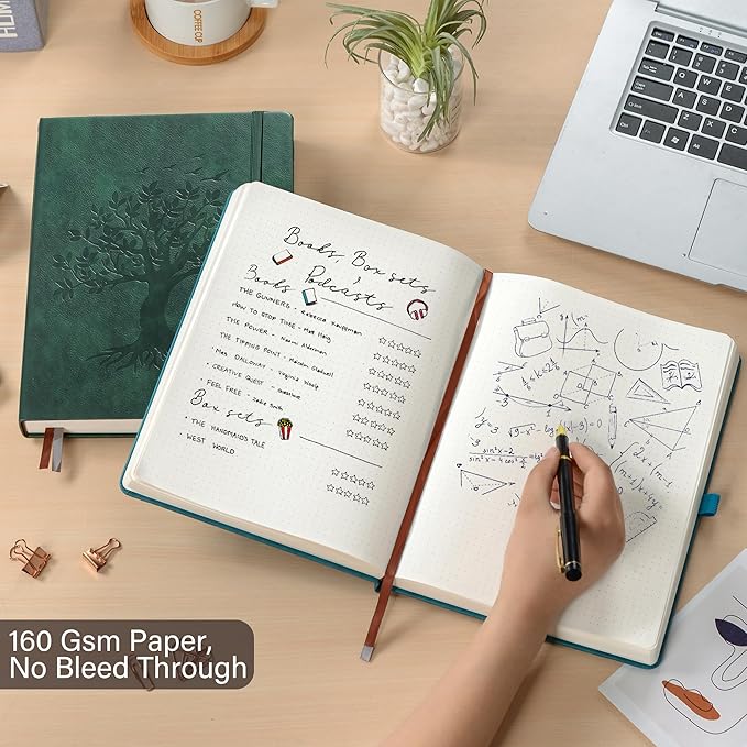 ZXHQ B5 Dotted Journal-150 gsm Thick Paper 256 Pages, Dot Grid Notebook, Tree of Life Design, Fine Inner Pocket - 7.7" × 10" Dark Green