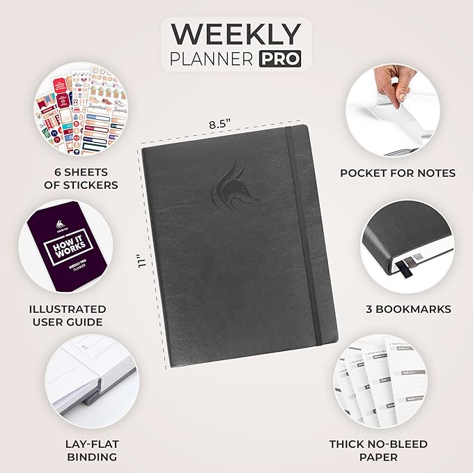 Clever Fox Planner PRO – Weekly & Monthly Life Planner to Increase Productivity, Time Management and Hit Your Goals, 8.5x11″ (Silver Black)