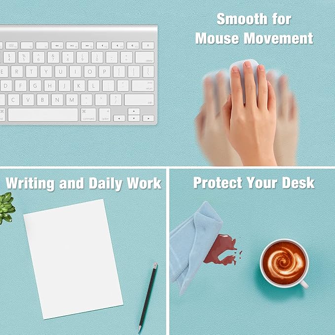 Hsurbtra Desk Pad, 30" x 14" PU Leather Desk Mat, XL Extended Mouse Pad, Waterproof Desktop Blotter Protector, Non-Slip Ultra Thin Large Laptop Keyboard Writing Mat for Office Home, Lake Blue