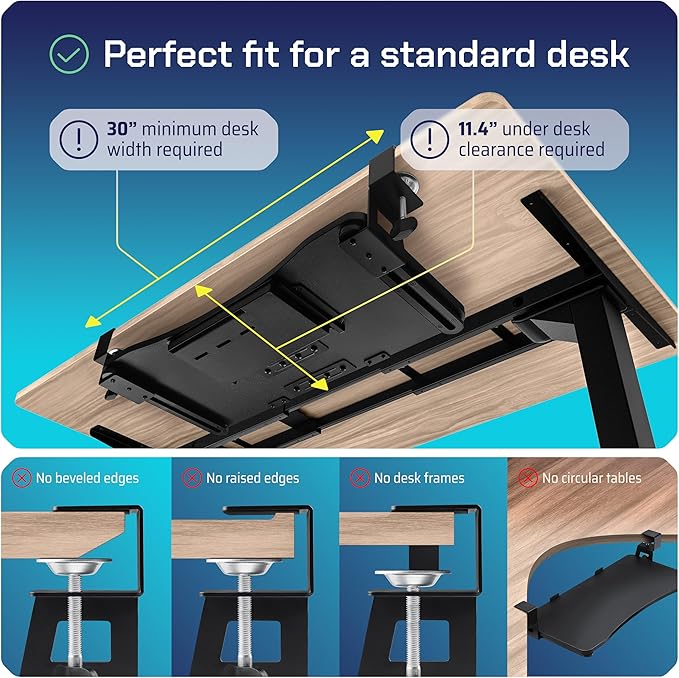 Keyboard Tray | Under Desk Keyboard Tray Slide Out w/Adjustable C-Clamps for Desks Up to 1.5-Inch-Thick | Clamp On Drawer with 1x USB-C to 4 USB-A Hub and 1x Five-Cable Management Organizer