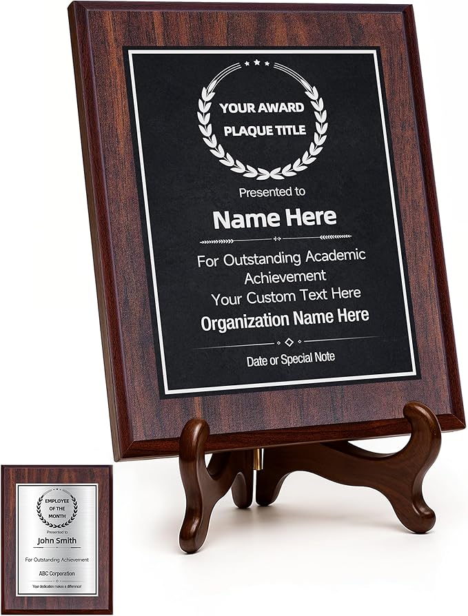 Custom Plaques Personalized Engraved Text and Title, Wooden Awards Employee of the Month Plaque Teacher Retirement Farewell Achievements Thank You Gifts(Silver on Black, 6×8)