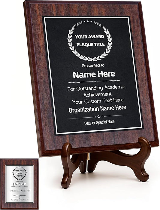 Custom Plaques Personalized Engraved Text and Title, Wooden Awards Employee of the Month Plaque Teacher Retirement Farewell Achievements Thank You Gifts(Silver on Black, 6×8)