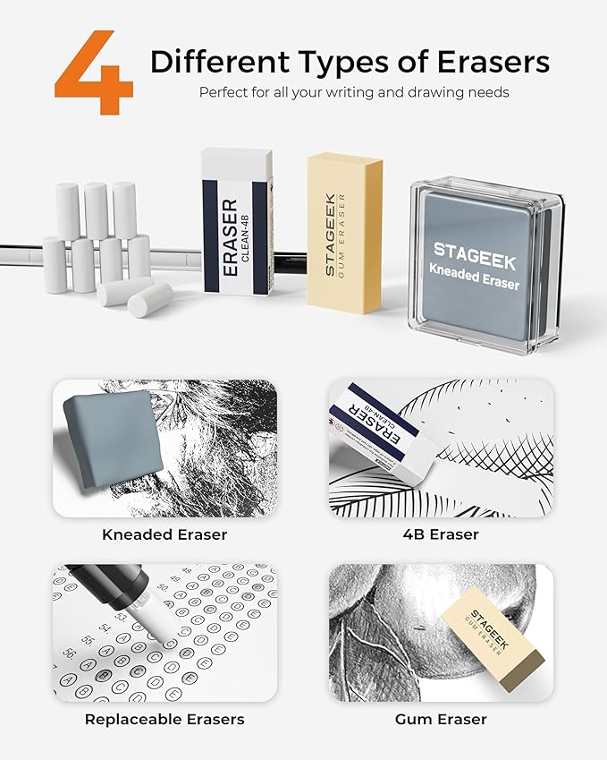 45PCS Black & Silver Metal Mechanical Pencil Set in Leather Case, 0.5, 0.7, 0.9, 2.0mm Drafting Pencils with 28 Tubes(6B 4B 2B HB 2H 4H & Colors)Lead Refills for Art Drawing, Sketching,Writing