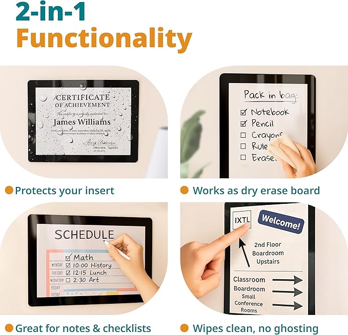 8.5 x 11 Adhesive Wall Frames - Peel & Stick Picture Frames, Wall Sign Holder, Paper Protector Sheets, Certificate Holders, Reusable Picture Frame, Dry Erase, Non Magnetic - White, Pack of 5