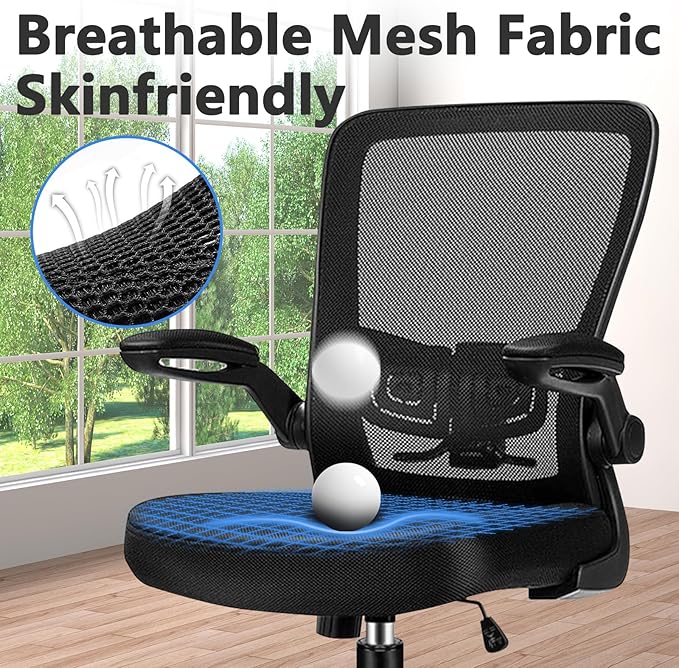 Desk Chairs with Wheels, Ergonomic Mesh Office Chair Adjustable Height and Swivel Lumbar Support Home Office Chair with Flip Up Armrests (8PK)