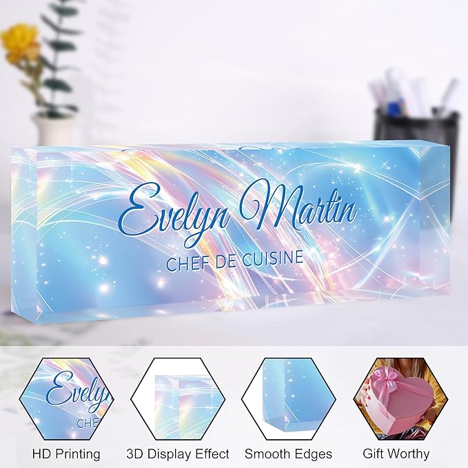 Custom Name Plate for Desk, Personalized Acrylic Office Name Sign with Name & Title, Elegant Desk Decor for Women Men, Employee Appreciation Gift (Dreamy)