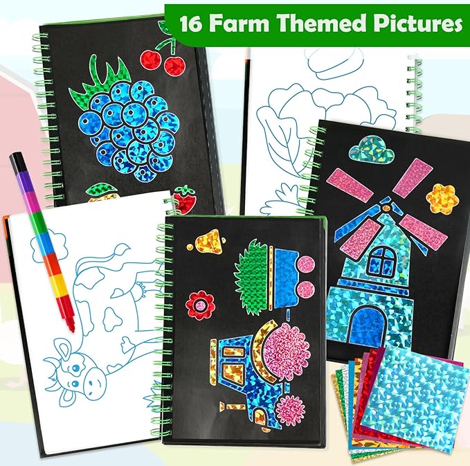 FUNNYB&G Foil Art Craft for Kids - Christmas Crafts Gift Party Favors Stocking Stuffers for Kids Fun Art Supplies Creative Birthday Gift Travel Toys for Girls Boys 4 5 6 7 8 9 Years Old (Farm)