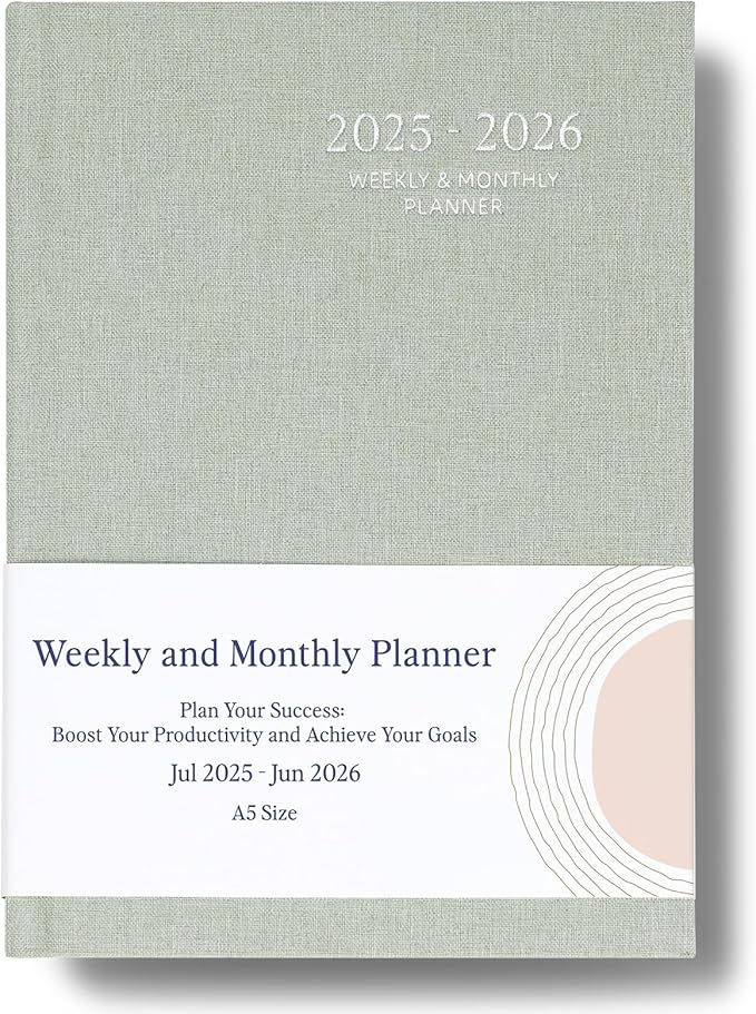 2025-2026 Planner - Weekly and Monthly Planner, July 2025 - June 2026, Linen Hardcover, 2025-2026 Calendar Planner Book with Tabs, Aesthetic, Perfect for Office Home School Supplies (Sage, A5)
