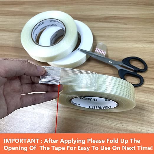 CHUANGSEED 3Pack Mono Filament Strapping Tape 6.2mil x 1Inch x 60yds Commodity Grade Heavy Duty Transparent Reinforced Fiberglass Tape