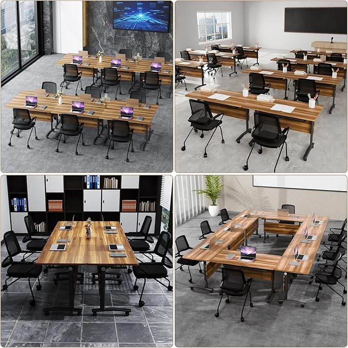 Conference Room Table with Flip-Top Design for Dynamic Meetings, Business Table Computer Desk with Heavy-Duty Frame,Foldable Seminar Meeting Tables for Home Office (4, C, 70.8IN)