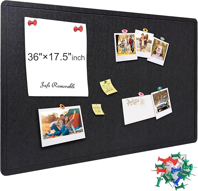 Large Bulletin Board - Foldable 36x17.5 Inches Cork Board Alternative with 20 Push Pins, Self-Adhesive Felt Bulletin Board for Wall, Home Office Classroom Decor