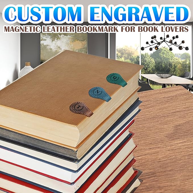 Personalized Magnetic Leather Bookmark - Genuine Custom With Initials, Handmade Clips for Book Lovers, Readers, Kids, and Women - Premium Magnet Charm