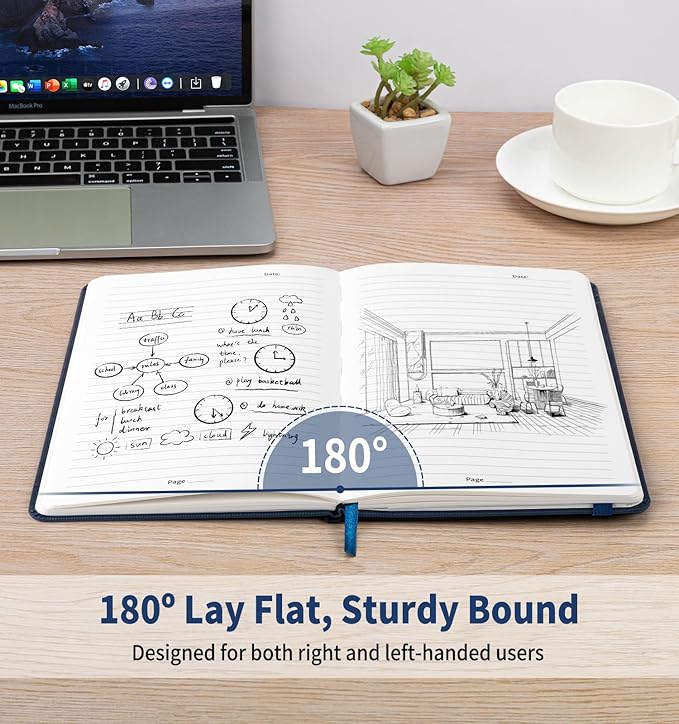 Lined Journal Notebook for Work, A5 Leather Notebook with Pen Holder, 100GSM/160 Pages Thick Paper, Daily Journals for Writing, School, Note Taking, Business, Travel, College Ruled