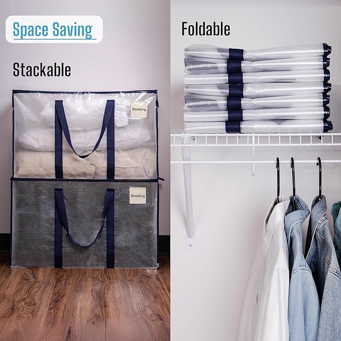 VENO 2 Pack Moving Bags, Heavy Duty, Moving Boxes Alternative, Packing Storage Supplies for Dorm Room Essentials with Zipper for Clothes, Extra Large Totes for Packaging (Clear, 2 Pack)