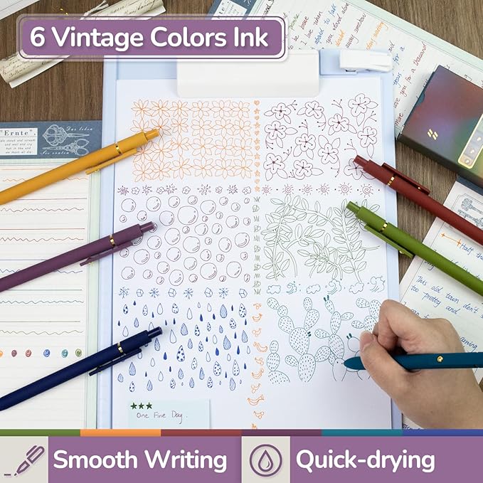 6 Pcs Color Pens for Journaling 0.5mm Fine Point Colored Gel Ink Pen, Smooth Writing Colorful Pens for Note Taking, Gift Set for Women & Men (6 Pcs Vintage Gold)