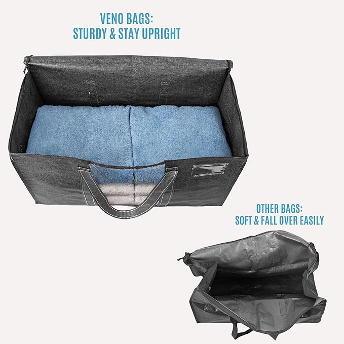 VENO 8 Pack Moving Bags, Moving Supplies, Moving Boxes, College Packing Storage Boxes with Lids Alternative, Heavy Duty Totes, Extra Large, Sturdy Handles, Zipper (Dark Gray with Window, 8 Pack)