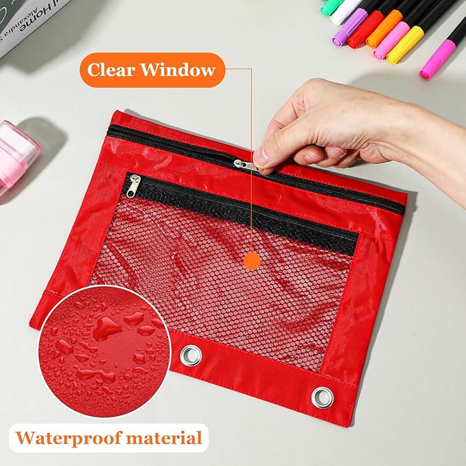 20 Pieces 3 Ring Pencil Pouch Bag Bulk Zipper Pouches for 3 Ring Binder with Clear Window for Pencil Cases Office Supplies(5 Color)