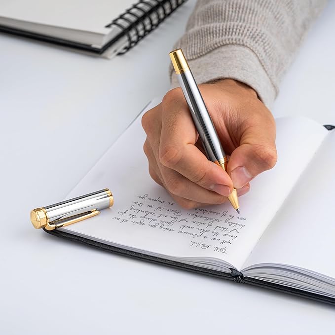 Luxury Rollerball Pen Set - Smooth Writing, Elegant Design, Quick-Drying, Refillable Liquid Ink, 2 Refills (Black, Blue), Ideal for Professionals, Students