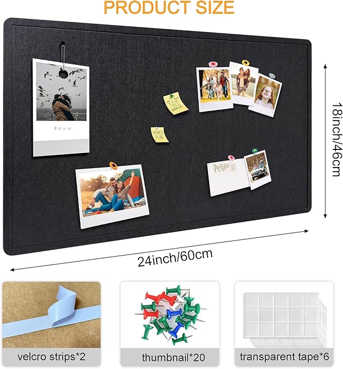 Large Bulletin Board - Foldable 24x18 Inches Cork Board Alternative with 20 Push Pins, Self-Adhesive Felt Bulletin Board for Wall, Home Office Classroom Decor