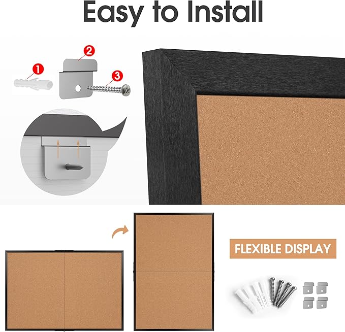 Board2by Extra Large Cork Bulletin Board 60" X 48", Foldable Notice Pin Board for Wall, Black Wood Framed 5'x4' Corkboard, Wall Mounted Noticeboard with 32 Push Pins for School, Home & Office