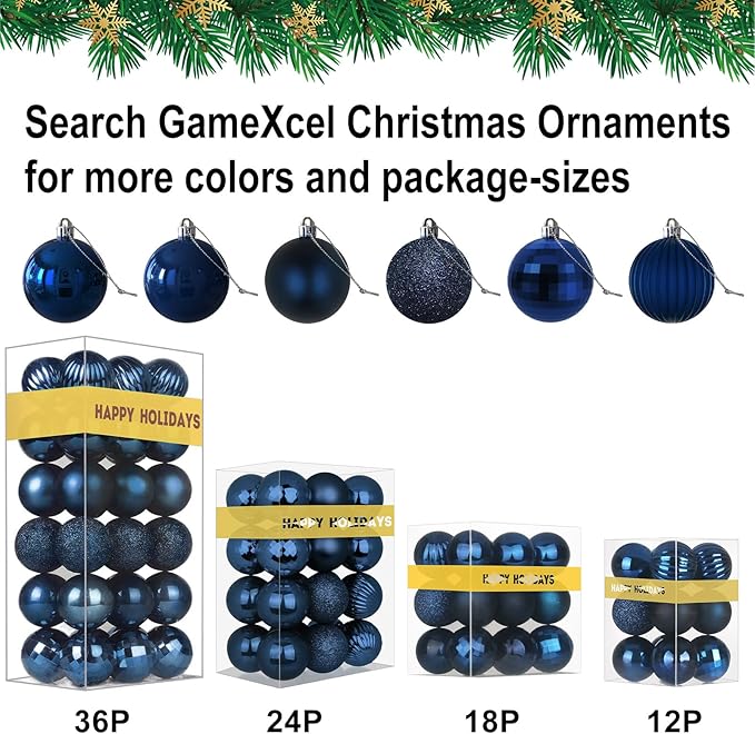 Navy Blue 1.6" Small Christmas Balls Christmas Tree Decoration Ornaments Shatterproof Hanging Balls for Birthday Halloween Holiday Wedding Decorations Set of 12pcs