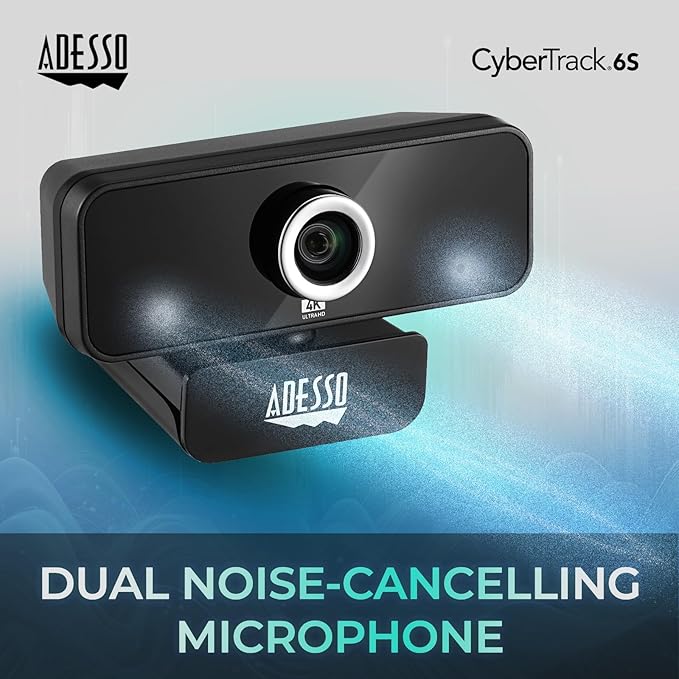 Adesso 4K HDR Ultra HD USB Webcam CyberTrack 6S Camera for PC Laptop Adjustable Angle Field of View Built-in Noise Cancellation Microphone