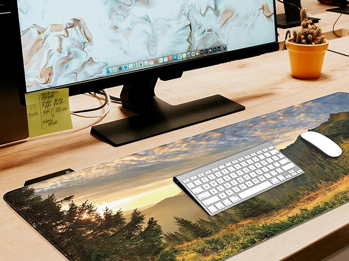 Smoky Mountains Mouse Pad, Fall Forest Computer Mouse Mat, Great Smoky Mountain National Parks Keyboard Pad, Non-Slip Base, Stitched Edge Desk Mat for Office, 31.5 X 11.8 Inch, 3mm Thick