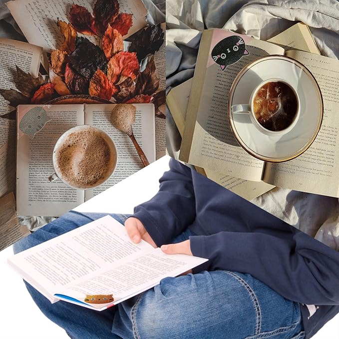 6 PCS Diamond Art Bookmarks, Cute Cat Diamond Painting Bookmarks for Book loverss DIY Bookmark Corner for Adults Beginner Craft Gift