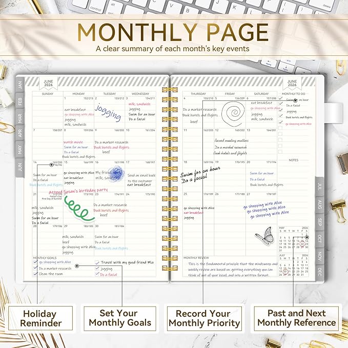 Planner 2026 -Weekly and Monthly Planner, AIMPEAK 2026 Weekly Planner for Student, Jan. 2026 - Dec. 2026, Calendar Planner for Women, Pen Loop, White Marble, 10"x7"