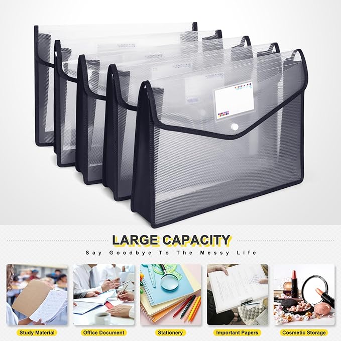 Plastic File Folders, Waterproof Transparent Expandable File Organiser, Portable Large Capacity A4B4 File Wallet for Office/Business/School (5 Pack)