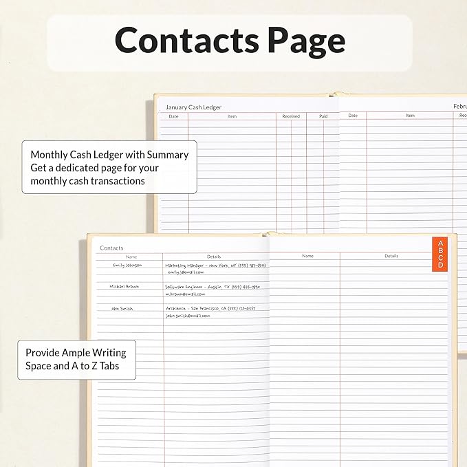 SUNEE 2026 Diary Journal Hardcover - Daily Planner Organizer for Work & School - Daily Page Layout with Holidays, Notes, Contacts - Agenda for Women & Men, Beige