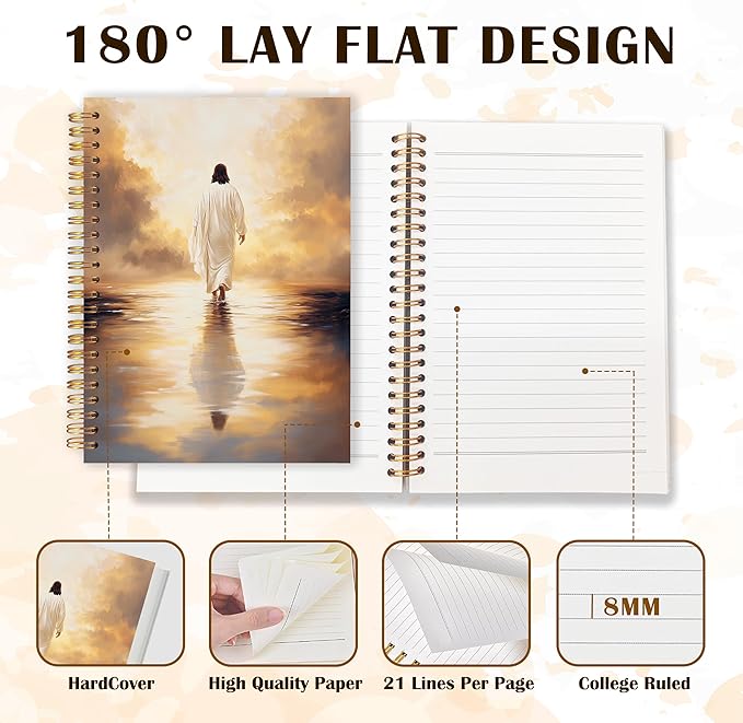 Qabliqo Jesus Walking on Water Christian Spiral Notebooks, Watercolor Jesus Journals for Writing, Christian Journal for Women Men, Vintage Religious Notebook for Note Taking, 5.5x8.3 Inch