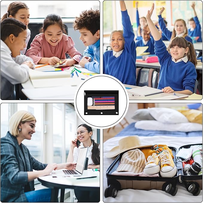 YoeeJob 60 Pack Zipper Pencil Pouch for 3 Ring Binder with Clear Window for School and Office Supplies (Black)