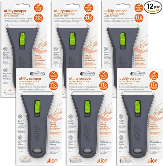 10593-CS Auto-Retracting, Utility Scraper, Locking Ceramic Blade, Rust Free, Finger Friendly, Soft-Touch Comfort Grips Reduce Strain, 12 Pack