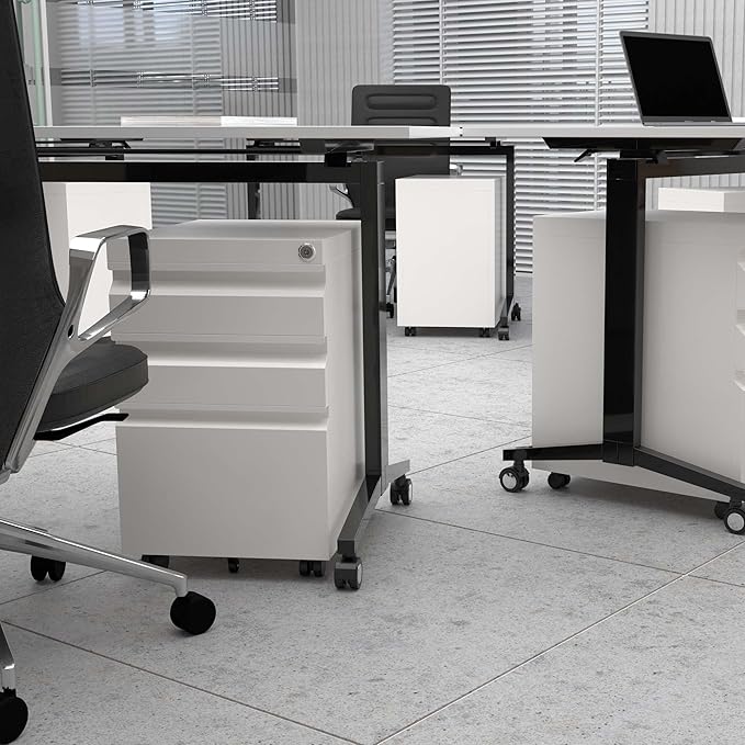 Aobabo 3 Drawer File Cabinet with Lock,Metal Filing Cabinet with Wheels for Home Office & Business Enterprise, Legal/Letter Size, Fully Assembled Except Wheels, White