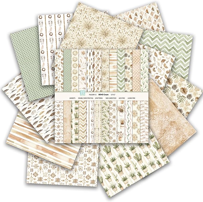 24 Sheets Scrapbook Paper 12x12 inch, Vintage Scrapbooking Paper, Double Sided Decorative Craft Papers for Holiday Birthday Wedding Baby Shower Card Making Photo Album Decor