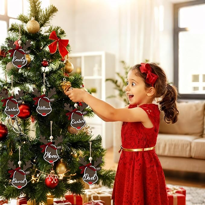 Personalized Christmas Ornaments with Name,Wooden Christmas Tree Ornaments 2025 with Custom Family Name for Kids Adults,Xmas Ornaments for Christmas Tree Gifts (05-Christmas Tree Ornaments)