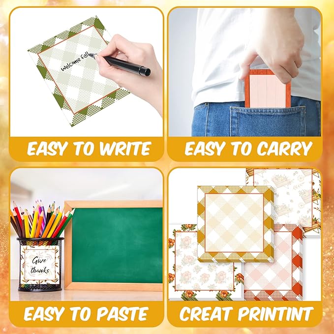 9 Pieces Fall Sticky Notes Fall Pumpkin Style Design Self-Adhesive Note Pads Sticky Memo Notes for School Office Home Supplies Students Teachers Presents