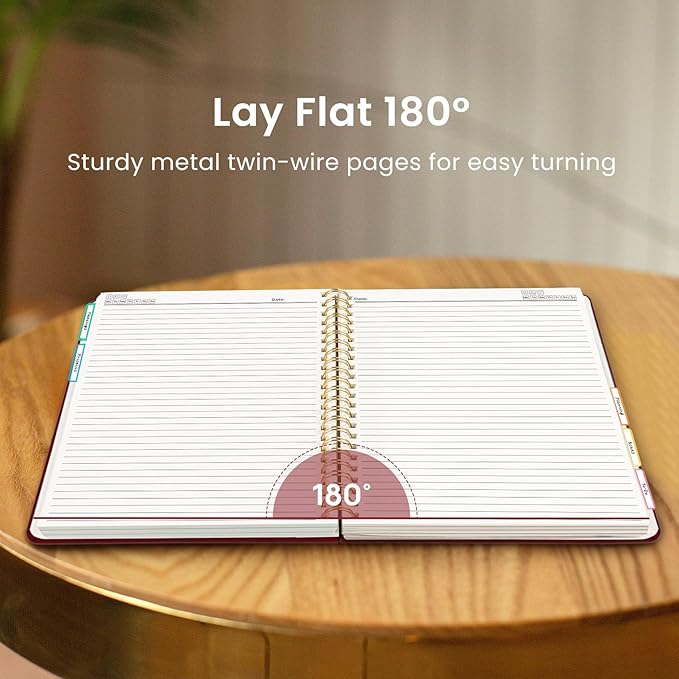 Hardcover Spiral Journal Notebooks for Work With Removable Dividers & Tabs, 8.5"x11" 5 Subject Notebook for Note Taking & Organizer, A4 College Ruled Lined Journal for Women & Writing, Burgundy, 280 Pages