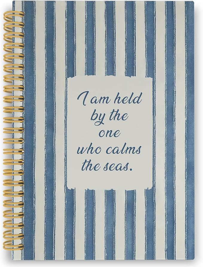 XPH Coastal Christian Spiral Notebook, Bible Verse Journaling Notebooks for Prayer, Blue Striped Religious Hardcover Journal for Writing 160 Pages 5.5 x 8.3 Inch, Christian Gifts for Women Men