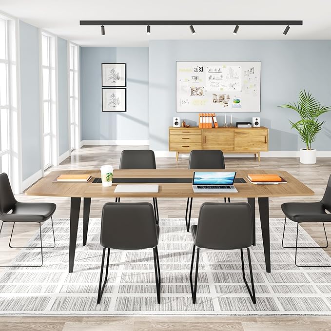 Tribesigns 6FT Conference Table, 70.86L x 35.43W x 29.52H Inches Boat Shaped Meeting Table, Modern Seminar Table for Office Meeting Conference Room (Light Wood Grain, 6ft)