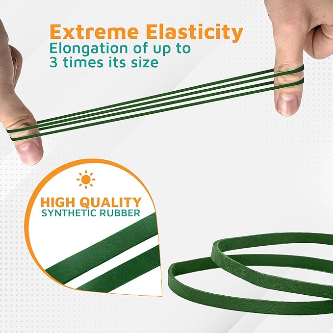 PlasticMill Dark Green Rubber Bands Size 33 (3 1/2" x 1/8") - #33 Colored Rubber Bands Office Supplies - Strong, Elastic Bands for Crafts, Balloon Garland, Cash, File Folders (500-Pack)