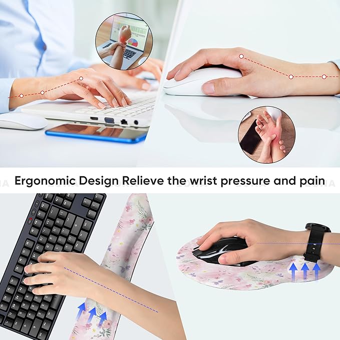 Ergonomic Keyboard Mouse Pad Wrist Rest Support Set for Laptop/Computer/Desktop,Memory Foam Hand Rest Wrist Cushion for Gaming/Office,Lightweight Comfortable & Pain Relief (Little Goldfish)