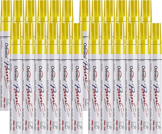 Overseas Yellow Paint Pens Permanent Markers 24 Pcs, Oil Based Paint Markers Set, Quick Drying, Waterproof, Medium Tip Marker Pens for Metal, Rock, Wood, Plastic, Canvas, Glass, Stone, Rubber, Paper