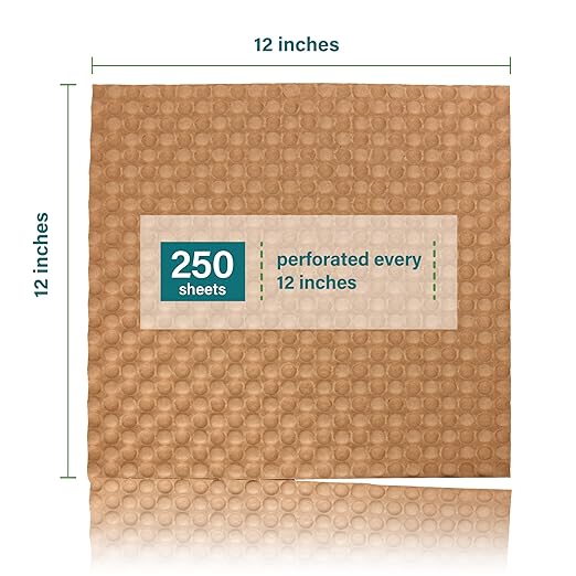 Elementree Paper Bubble Wrap Sheets for Packing, Moving, & Shipping - 12" x 12" x 250' - Eco-Friendly Kraft Bubble Paper - Recyclable Cushioning Wrap - Made in the USA (01913)