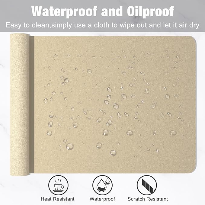 Hsurbtra Desk Pad, 35.5" x 17" PU Leather Desk Mat, XXL Extended Mouse Pad, Waterproof Desktop Blotter Protector, Non-Slip Ultra Thin Large Laptop Keyboard Writing Mat for Office Home, Beige