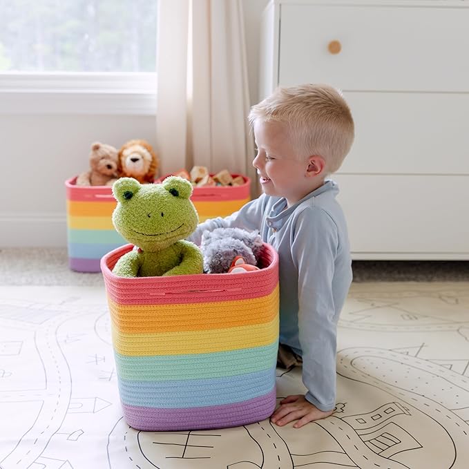 NaturalCozy Storage Cubes 11 Inch Cotton Rope Woven Baskets for Organizing, 3-Pack | Cube Storage Bin | Square Storage Baskets for Shelves Organizer, Classroom, Kids Toy Bins, Closet, Baby Nursery