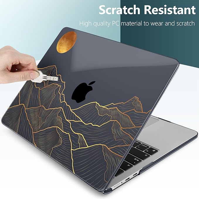 DONGKE Compatible with M4 MacBook Air 15 inch Case 2025 2024 2023 A3241 A3114 A2941 M3 M2 Liquid Retina Display Touch ID, Plastic Hard Case & Keyboard Skin & Screen Protector - Abstract Mountain