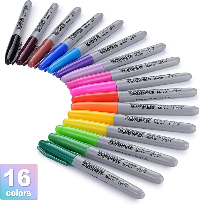 Permanent Markers,Fine Tip,160 Pack Bulk,16 Assorted Multicolor Colors,Waterproof Permanent Marker Pens with Quick Drying on Wood,Plastic,Paper,Metal,Mirror for Office School Classroom Home